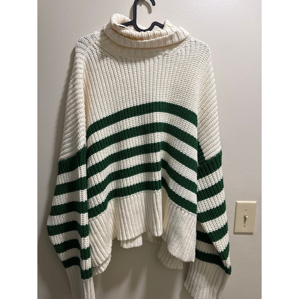 Madewell | NEW Wide Rib Turtleneck Sweater in Varsity Green/White Stripe Preppy - Picture 6 of 15